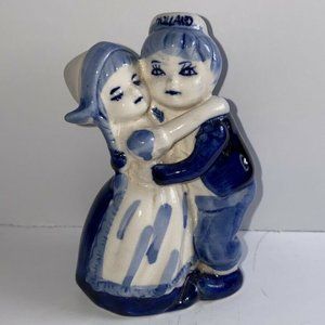 Vintage Hand Painted Delft Boy and Girl Hugging 8" Figurine Free Shipping